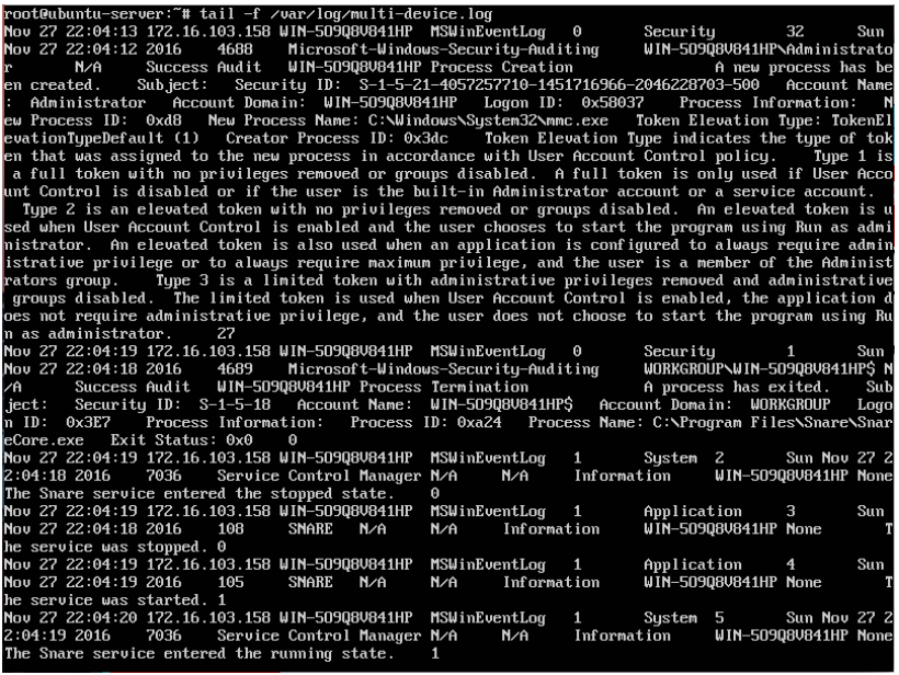 รูปภาพ log ที่ถูกส่งมายัง Centralize Log Server