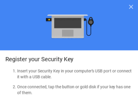 หน้าจอลงทะเบียน U2F ของกูเกิล